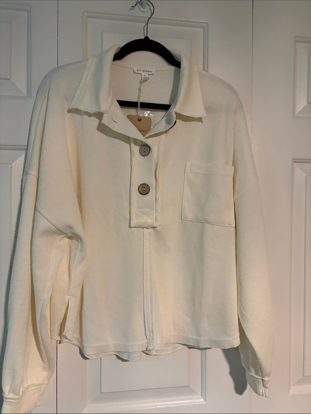 Blu pepper Button-Front Waffle Knit Pullover